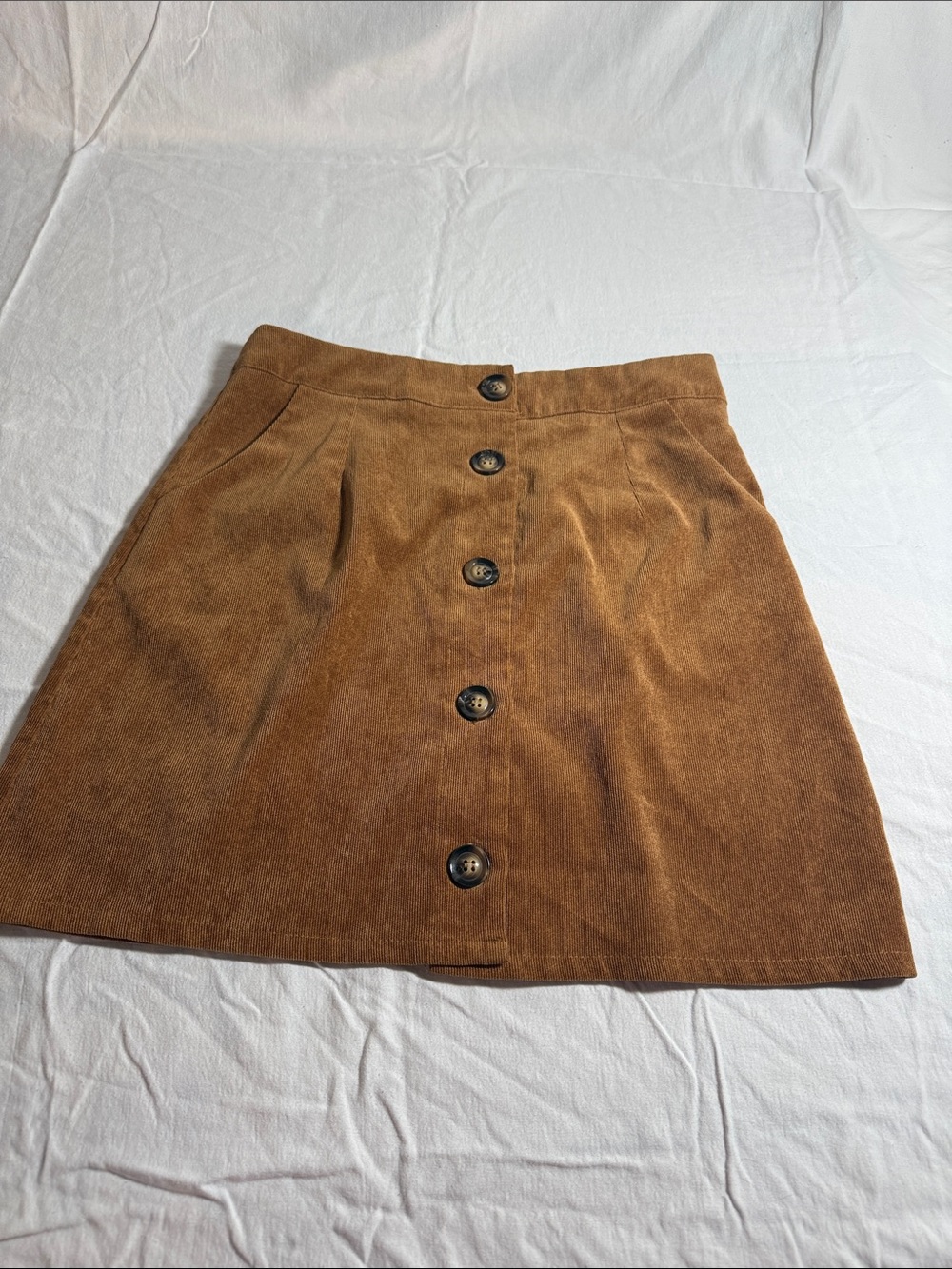Button-Front Brown Suede A-Line Skirt